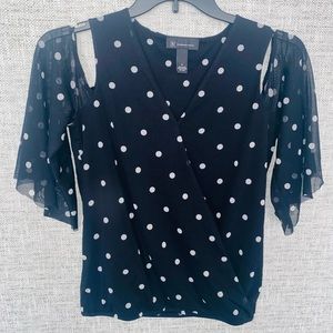INC International Concepts Black,White Balls Blouse Open Shoulder Size S
